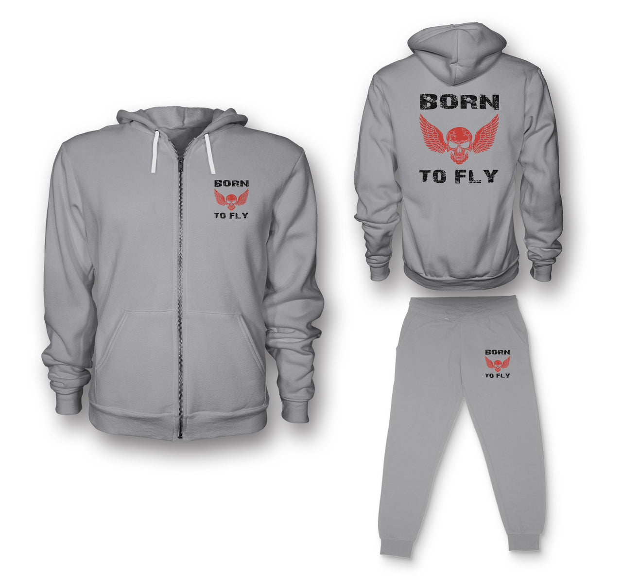 Born To Fly SKELETON Designed Zipped Hoodies & Sweatpants Set