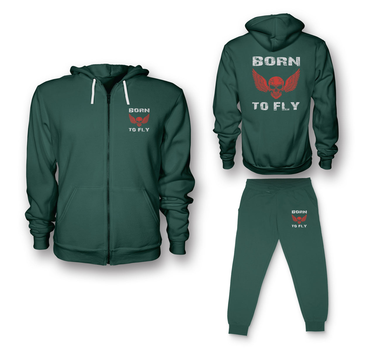 Born To Fly SKELETON Designed Zipped Hoodies & Sweatpants Set