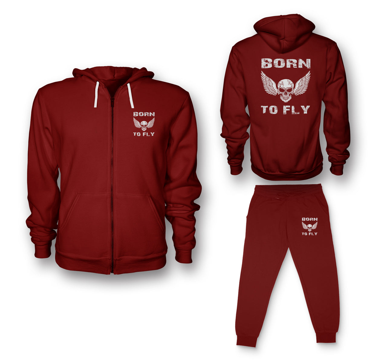 Born To Fly SKELETON Designed Zipped Hoodies & Sweatpants Set