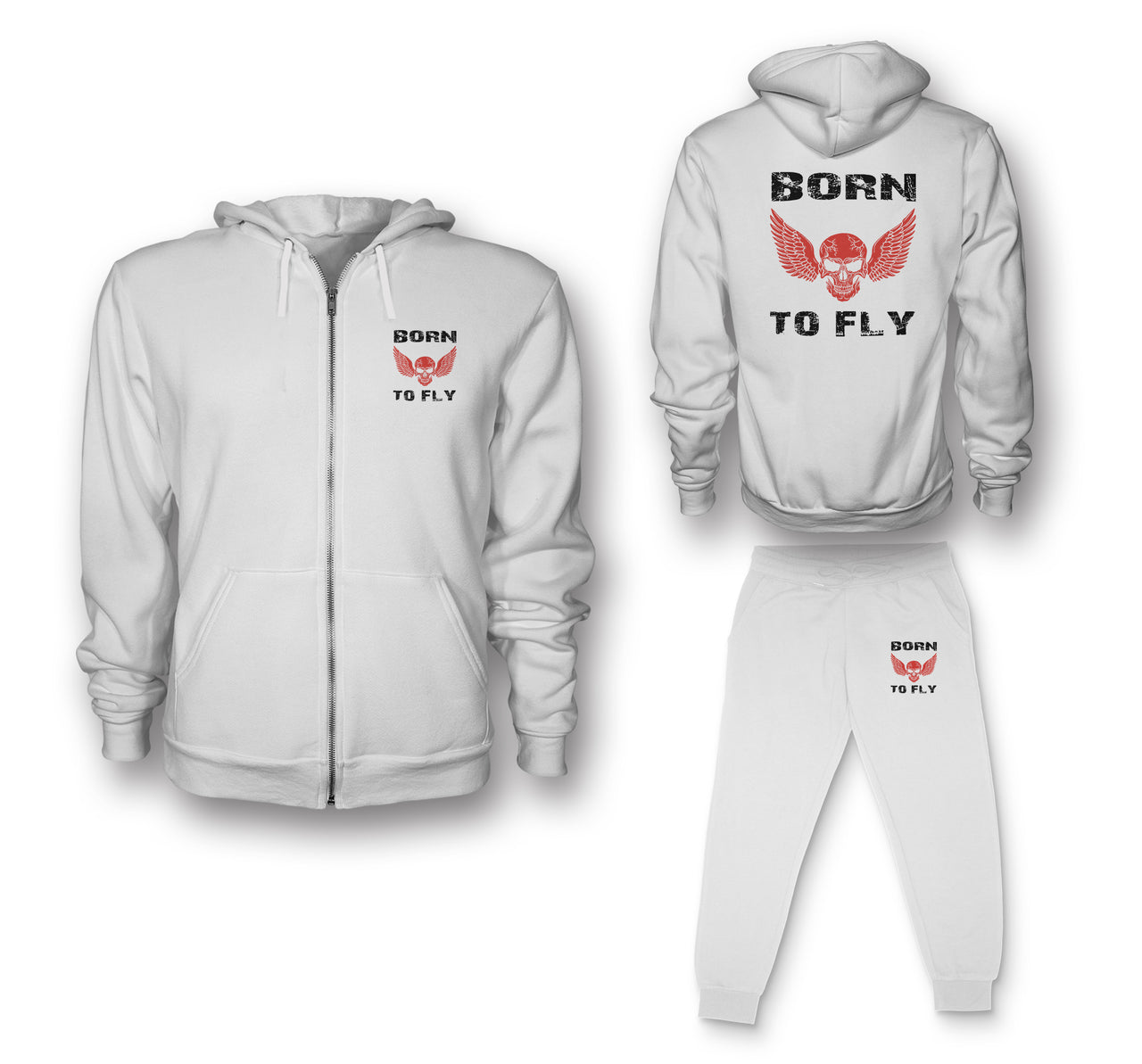 Born To Fly SKELETON Designed Zipped Hoodies & Sweatpants Set