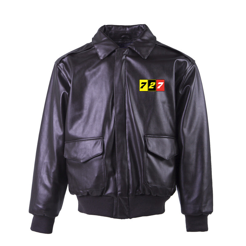 Flat Colourful 727 Designed Leather Bomber Jackets (NO Fur)