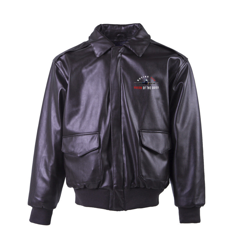 Boeing 747 Queen of the Skies Designed Leather Bomber Jackets (NO Fur)