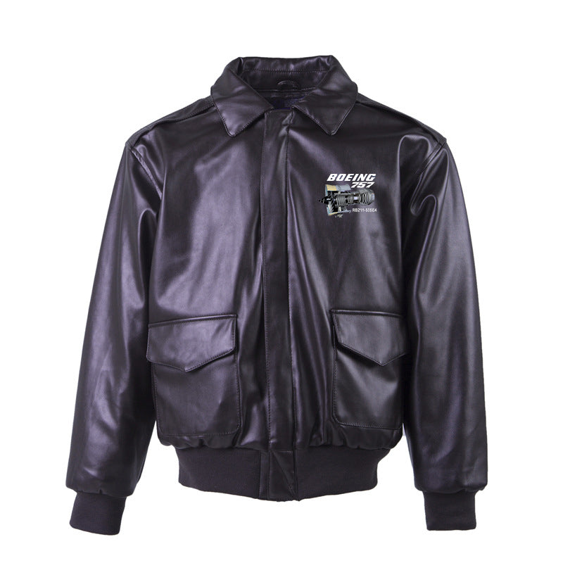 Boeing 757 & Rolls Royce Engine (RB211) Designed Leather Bomber Jackets (NO Fur)