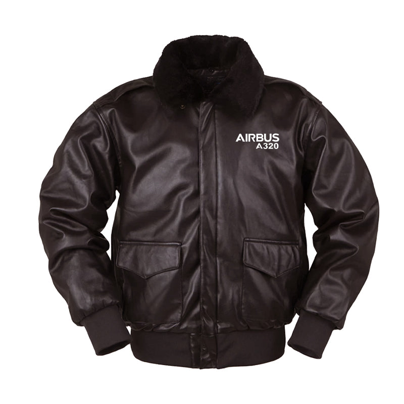 Airbus A320 & Text Designed Leather Bomber Jackets