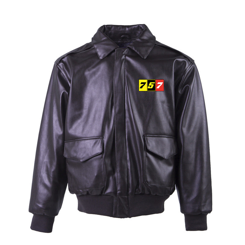 Flat Colourful 757 Designed Leather Bomber Jackets (NO Fur)