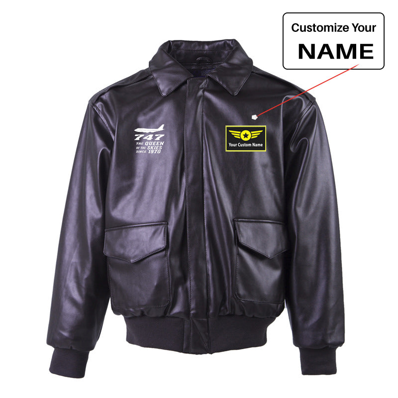 Boeing 747 - Queen of the Skies (2) Designed Leather Bomber Jackets (NO Fur)