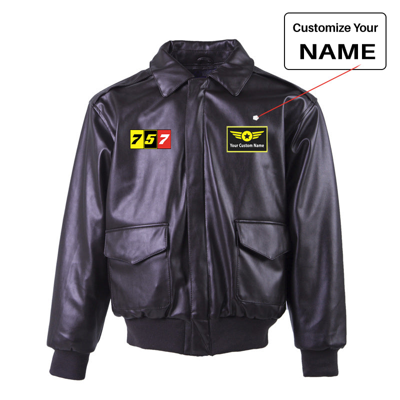 Flat Colourful 757 Designed Leather Bomber Jackets (NO Fur)