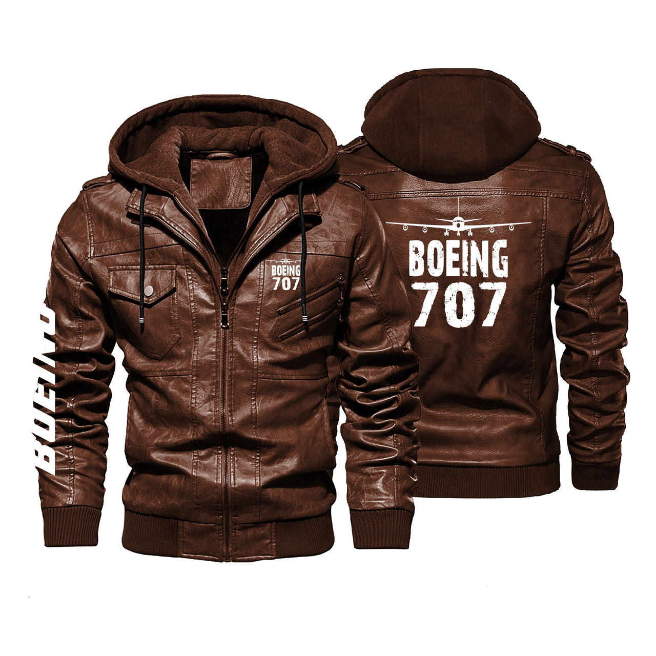 Boeing 707 & Plane Designed Hooded Leather Jackets