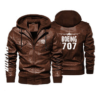 Thumbnail for Boeing 707 & Plane Designed Hooded Leather Jackets