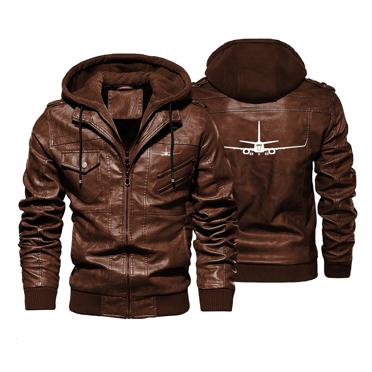 Boeing 737-800NG Silhouette Designed Hooded Leather Jackets