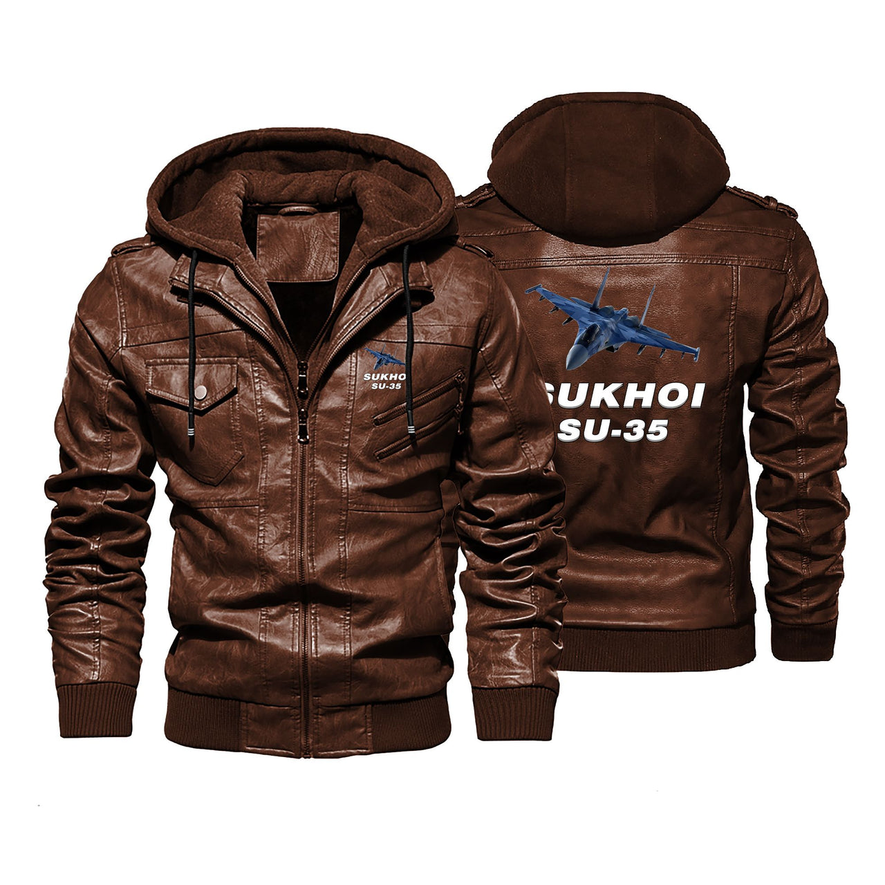 The Sukhoi SU-35 Designed Hooded Leather Jackets