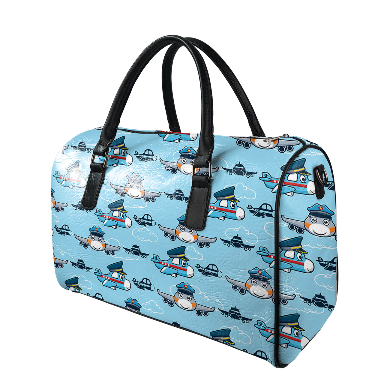 Cartoon & Funny Airplanes Designed Leather Travel Bag