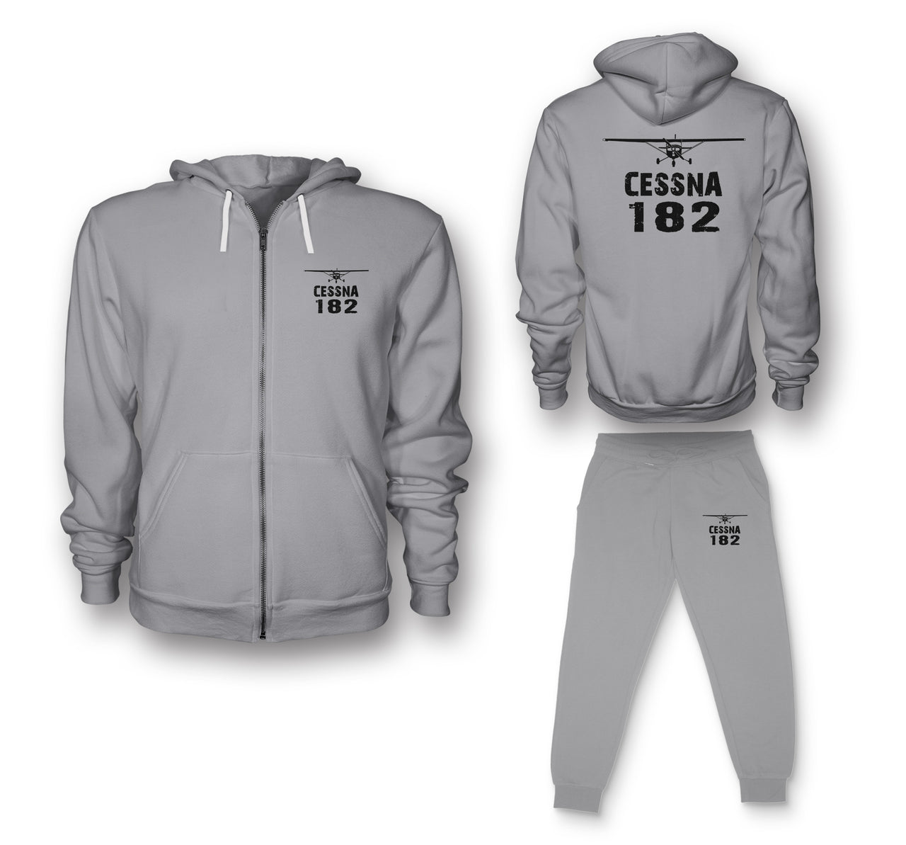 Cessna 182 & Plane Designed Zipped Hoodies & Sweatpants Set