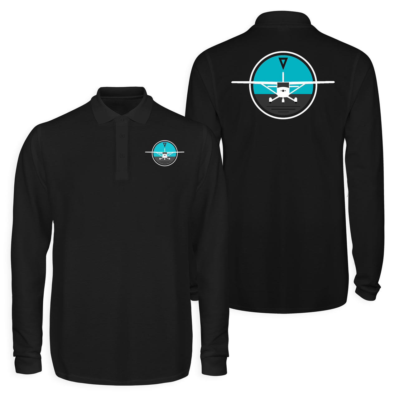 Cessna & Gyro Designed Long Sleeve Polo T-Shirts (Double-Side)