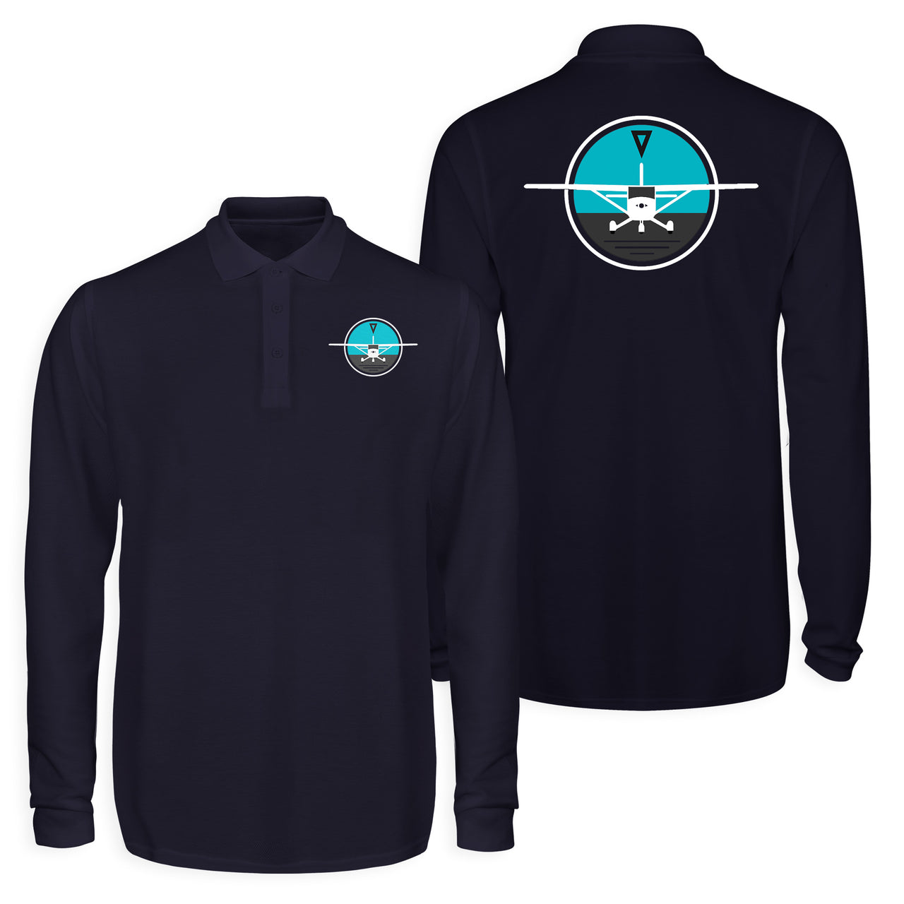 Cessna & Gyro Designed Long Sleeve Polo T-Shirts (Double-Side)