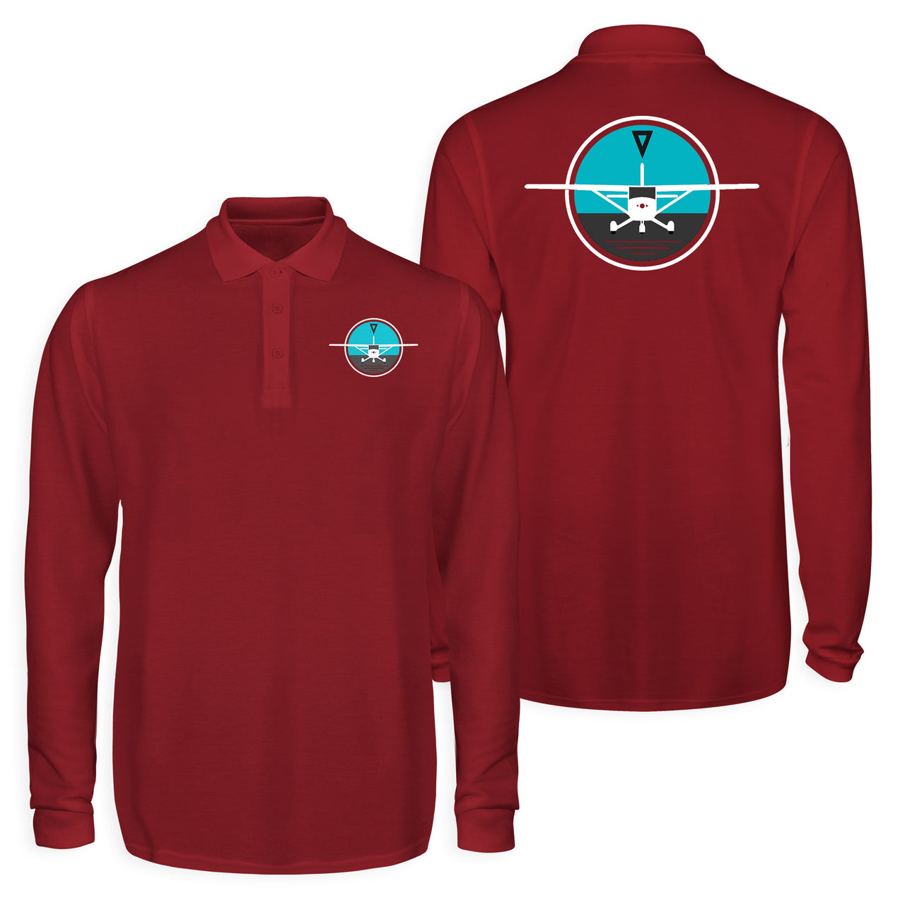 Cessna & Gyro Designed Long Sleeve Polo T-Shirts (Double-Side)