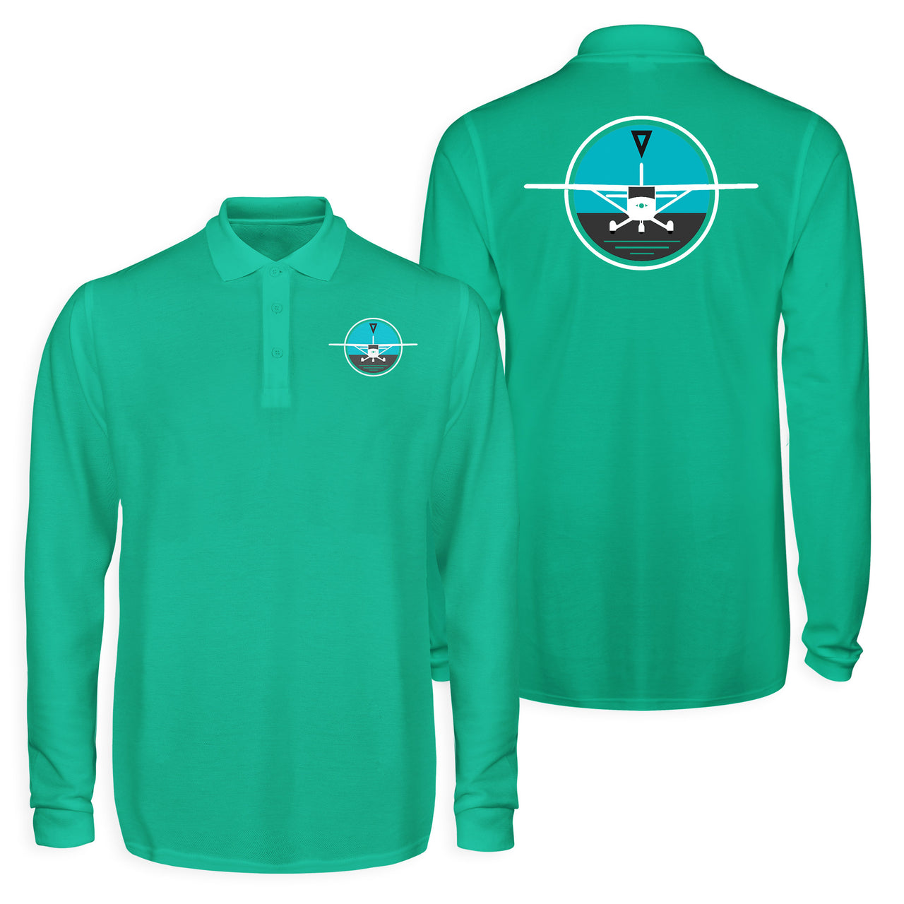 Cessna & Gyro Designed Long Sleeve Polo T-Shirts (Double-Side)