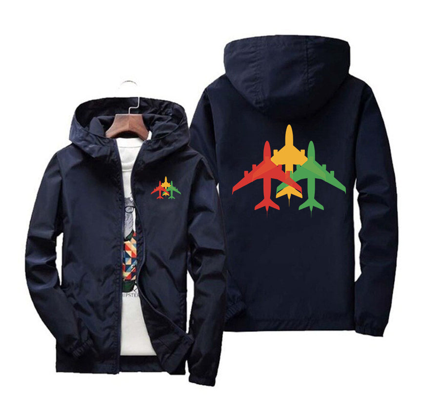 Colourful 3 Airplanes Designed Windbreaker Jackets