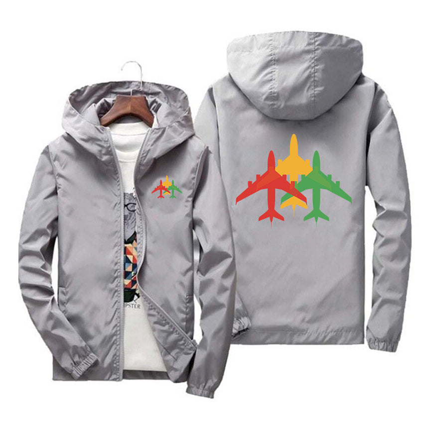 Colourful 3 Airplanes Designed Windbreaker Jackets