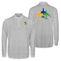 Thumbnail for Colourful 3 Airplanes Designed Long Sleeve Polo T-Shirts (Double-Side)