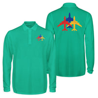 Thumbnail for Colourful 3 Airplanes Designed Long Sleeve Polo T-Shirts (Double-Side)