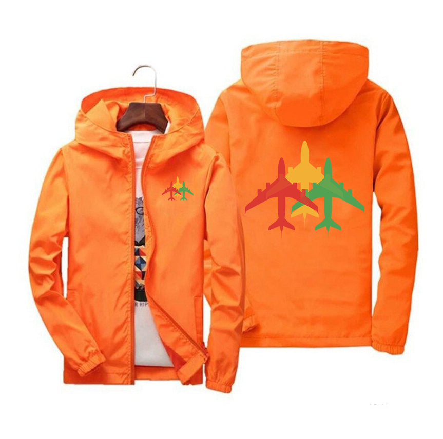 Colourful 3 Airplanes Designed Windbreaker Jackets