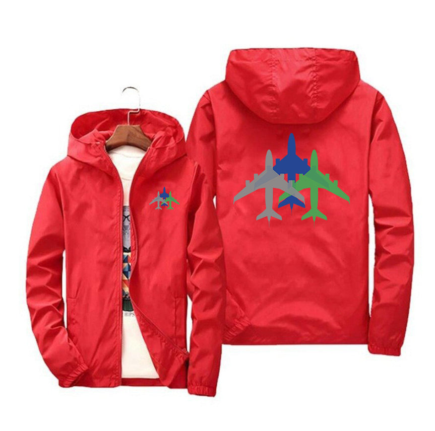 Colourful 3 Airplanes Designed Windbreaker Jackets