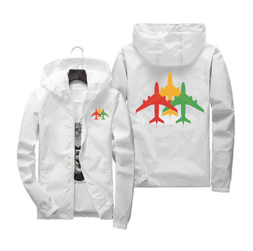 Colourful 3 Airplanes Designed Windbreaker Jackets