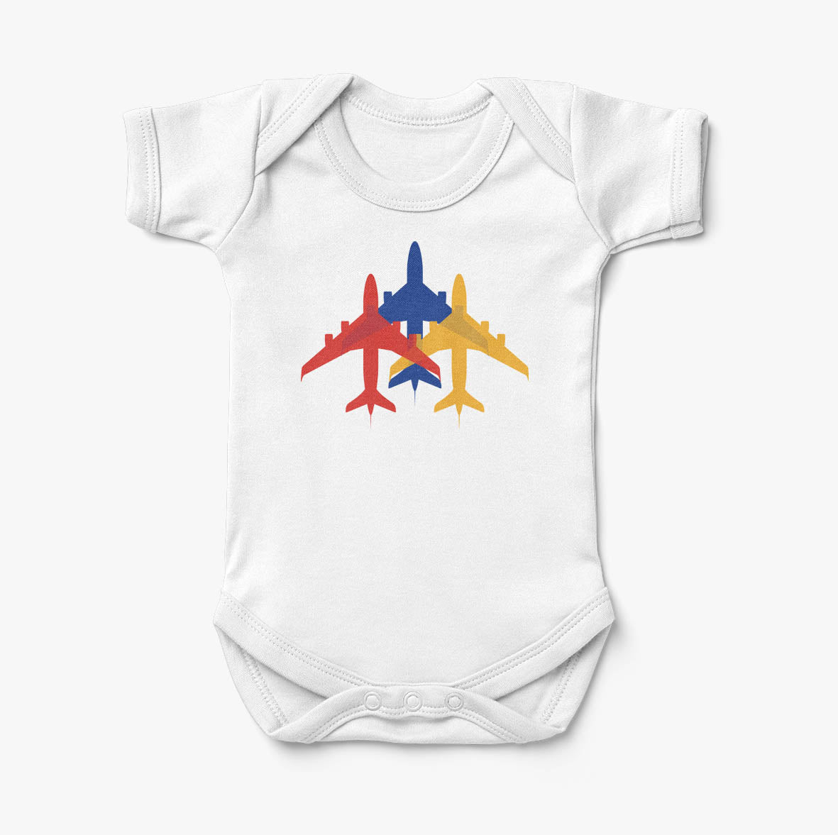 Colourful 3 Airplanes Designed Baby Bodysuits