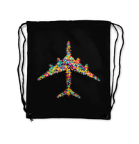 Thumbnail for Colourful Airplane Designed Drawstring Bags