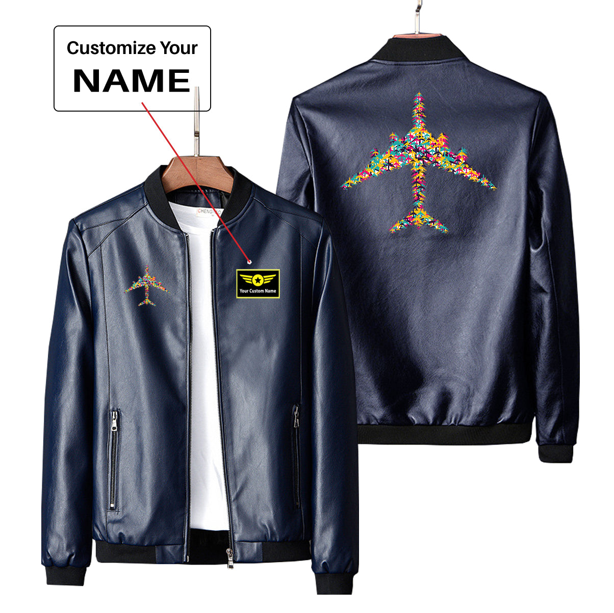 Colourful Airplane Designed PU Leather Jackets