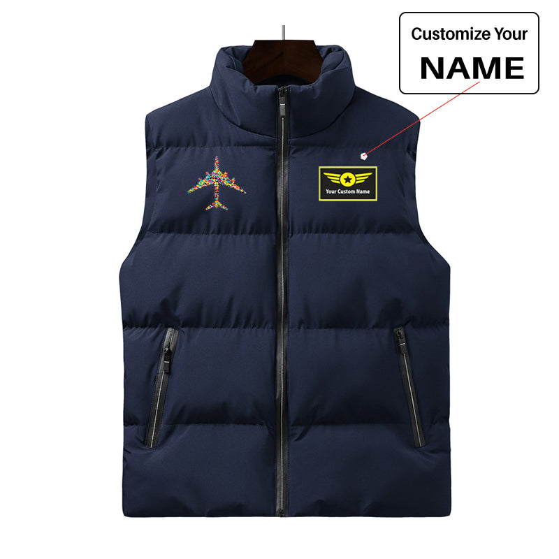 Colourful Airplane Designed Puffy Vests