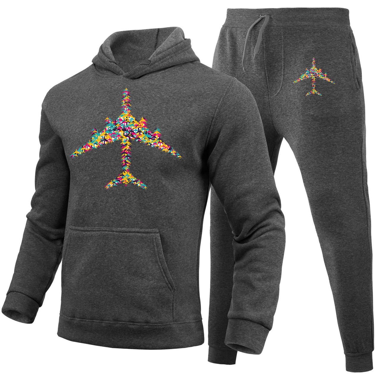 Colourful Airplane Designed Hoodies & Sweatpants Set