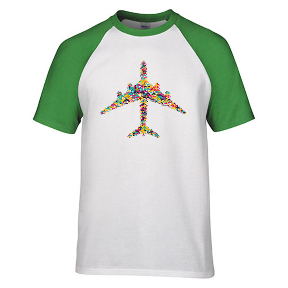 Colourful Airplane Designed Raglan T-Shirts