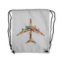 Thumbnail for Colourful Airplane Designed Drawstring Bags