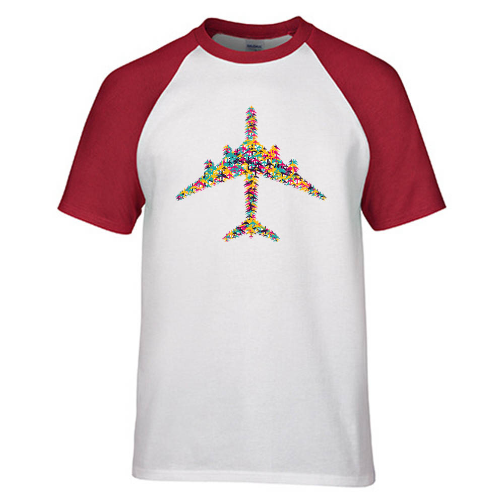 Colourful Airplane Designed Raglan T-Shirts