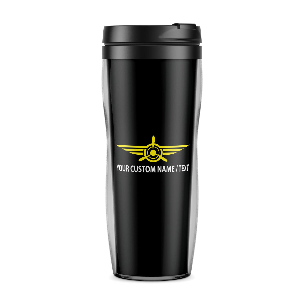 Custom Name "Badge 3" Designed Plastic Travel Mugs