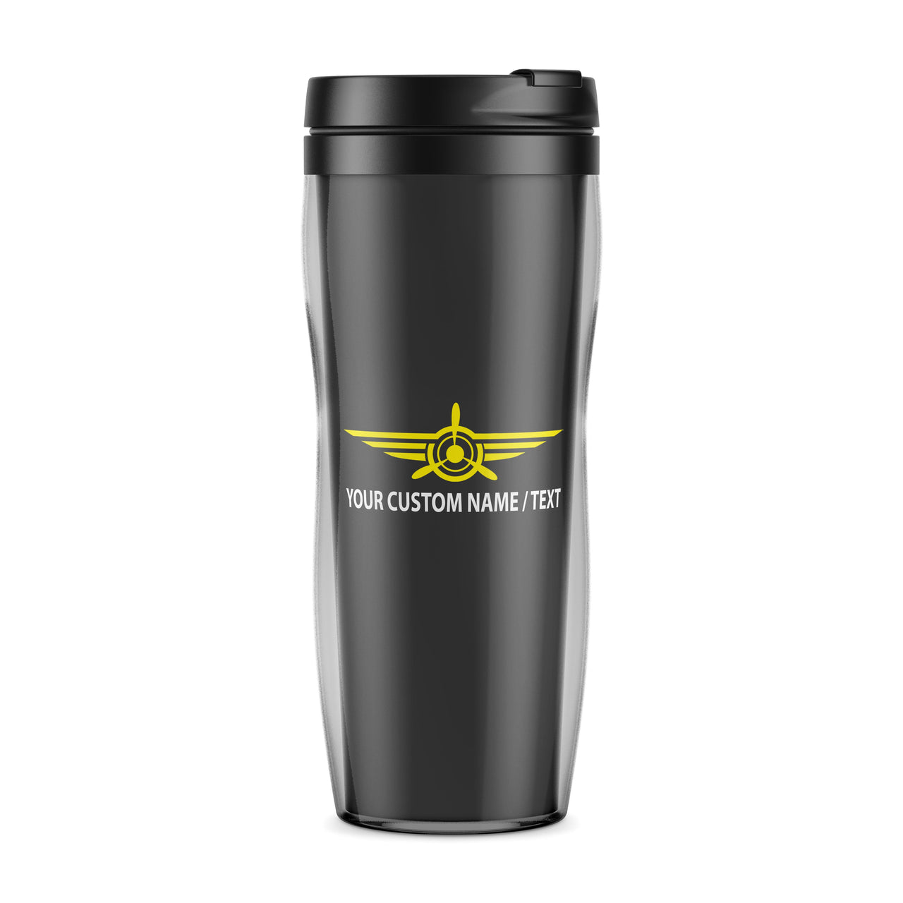 Custom Name "Badge 3" Designed Plastic Travel Mugs