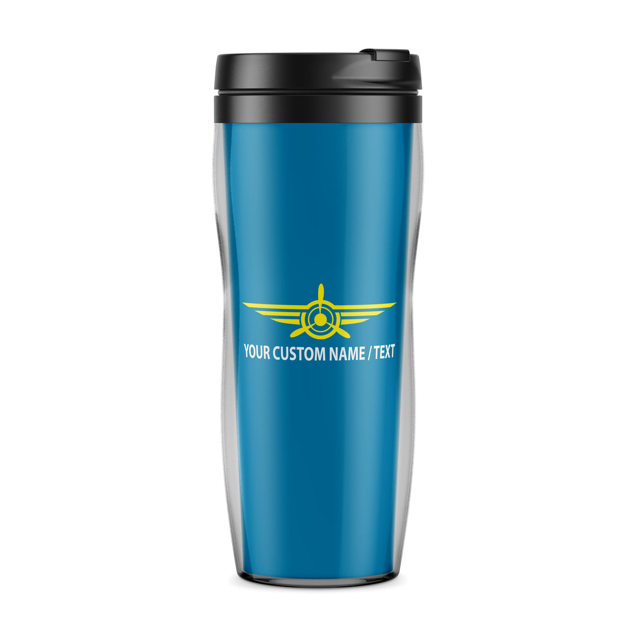 Custom Name "Badge 3" Designed Plastic Travel Mugs