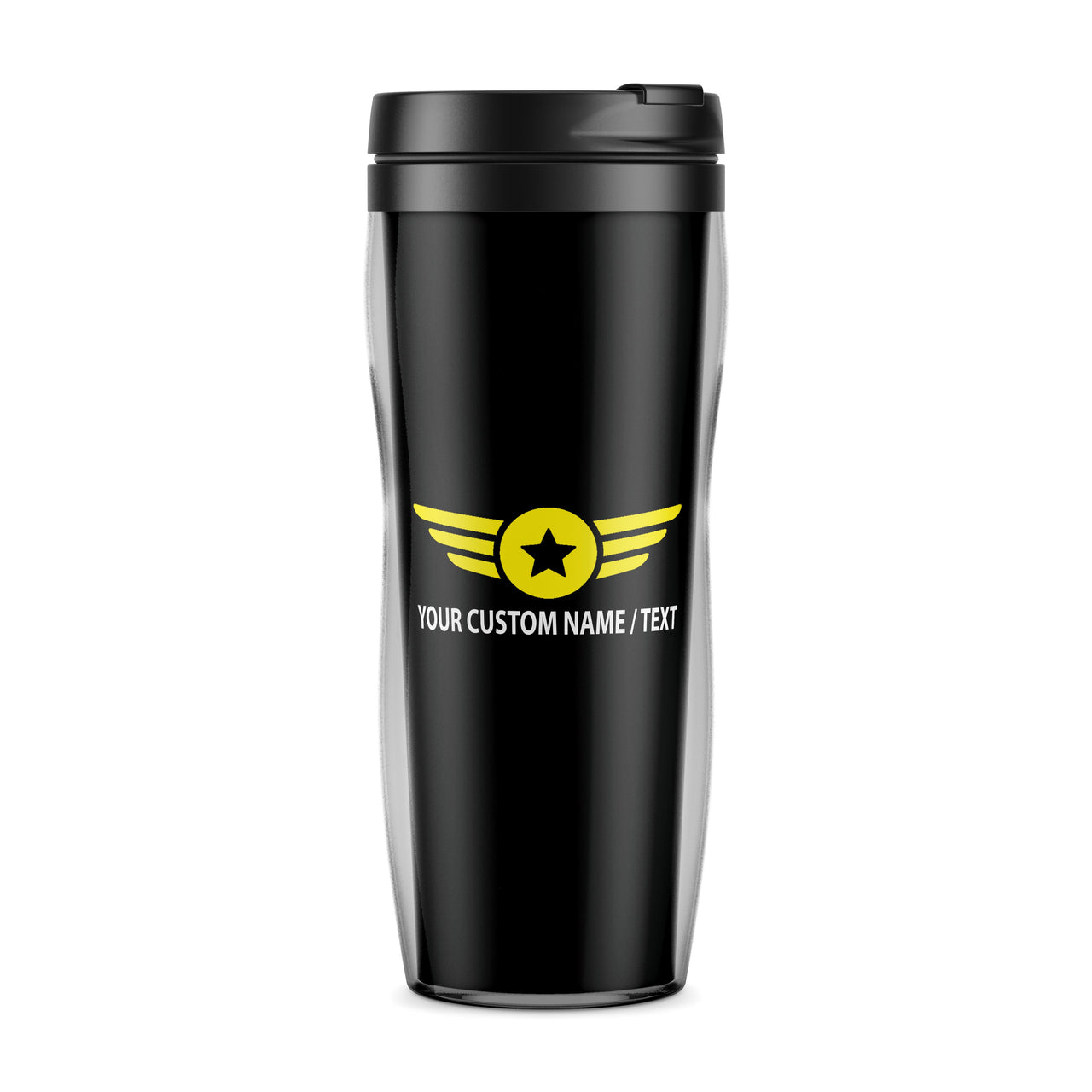 Custom Name "Badge 4" Designed Plastic Travel Mugs