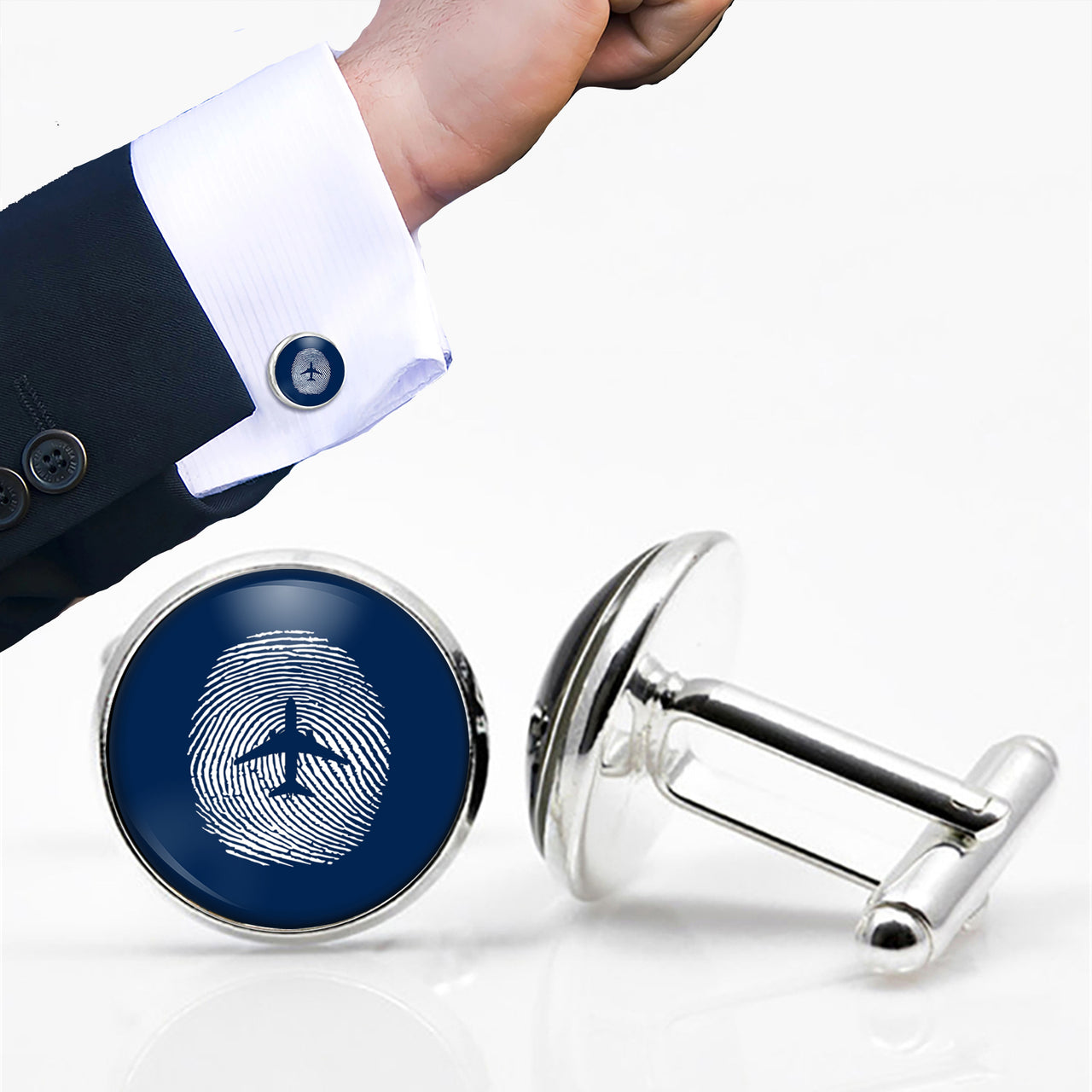 Aviation Finger Print Designed Cuff Links