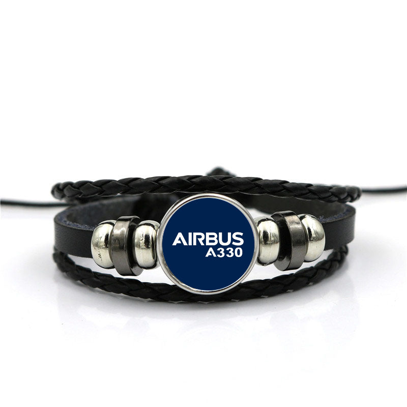 Airbus A330 & Text Designed Leather Bracelets