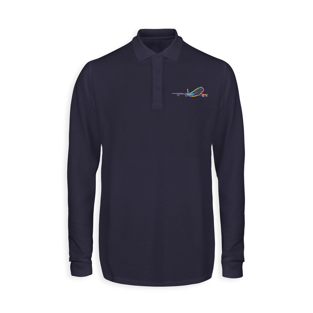 Multicolor Airplane Designed Long Sleeve Polo T-Shirts