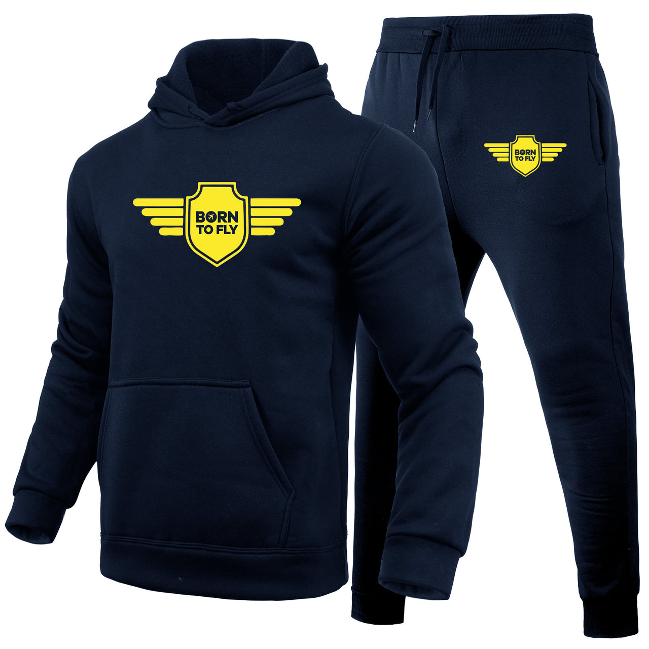 Born To Fly & Badge Designed Hoodies & Sweatpants Set