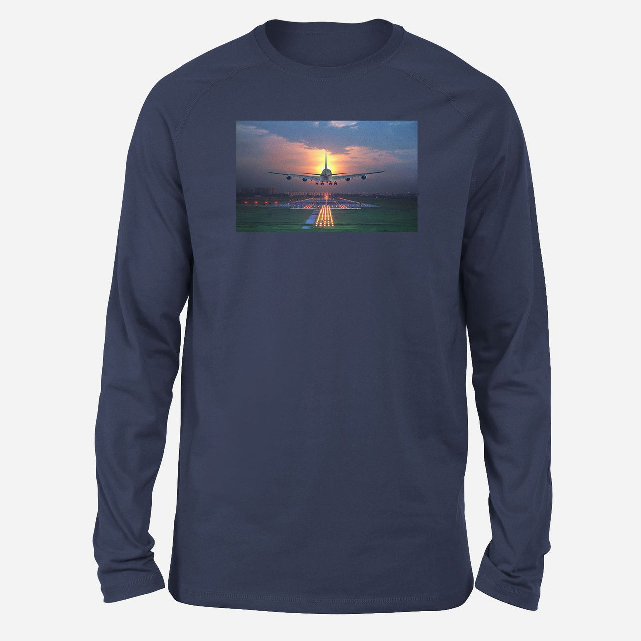 Super Airbus A380 Landing During Sunset Designed Long-Sleeve T-Shirts