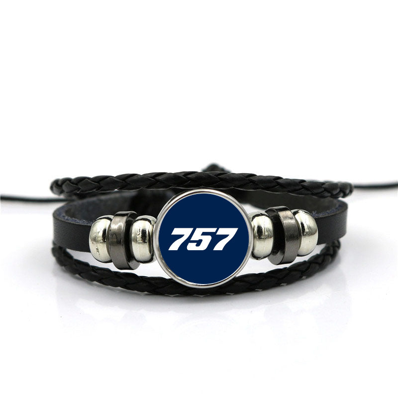 757 Flat Text Designed Leather Bracelets