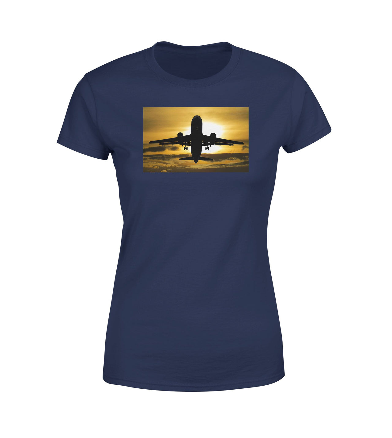 Departing Passanger Jet During Sunset Designed Women T-Shirts