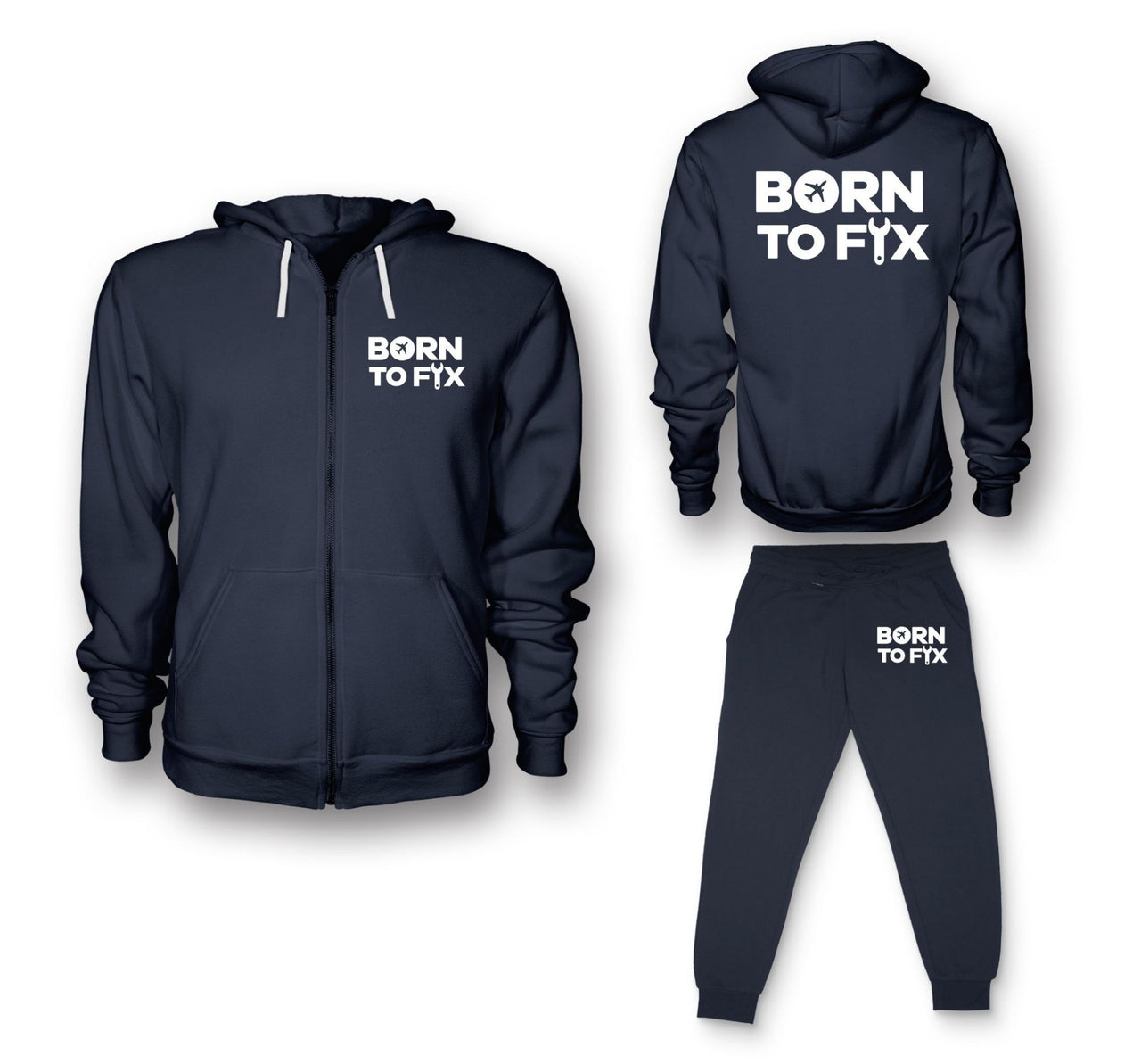 Born To Fix Airplanes Designed Zipped Hoodies & Sweatpants Set