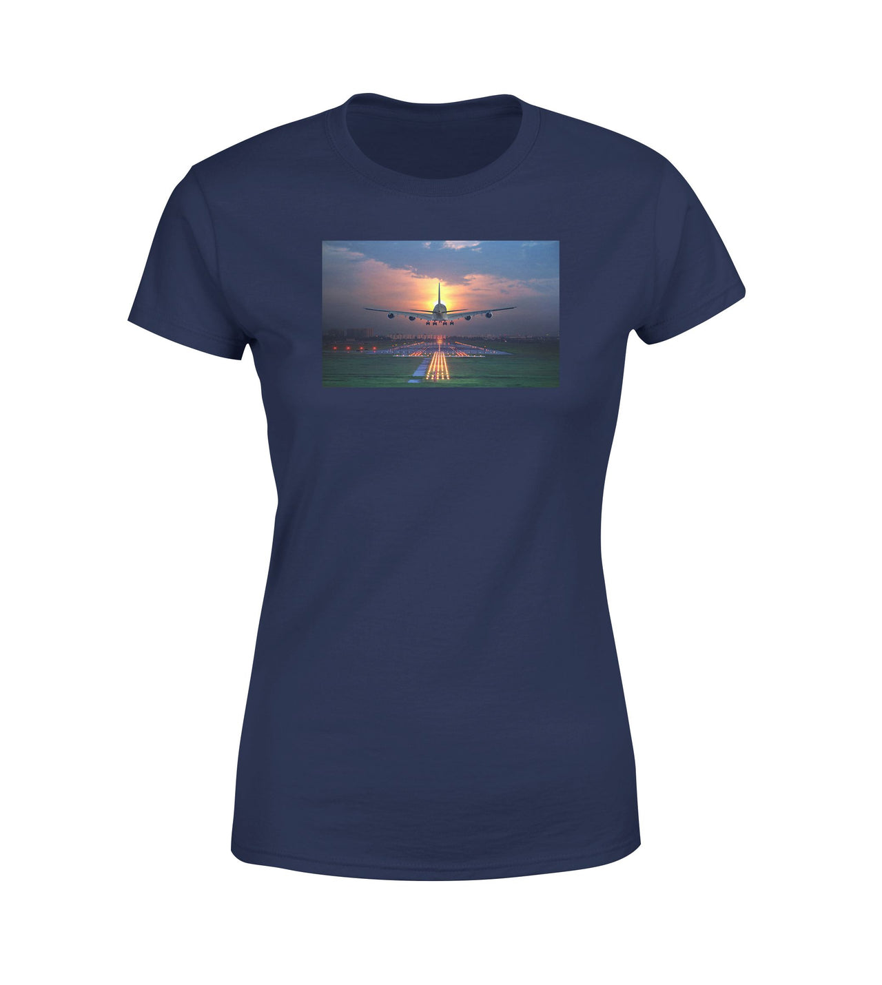 Super Airbus A380 Landing During Sunset Designed Women T-Shirts