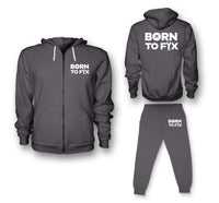 Thumbnail for Born To Fix Airplanes Designed Zipped Hoodies & Sweatpants Set